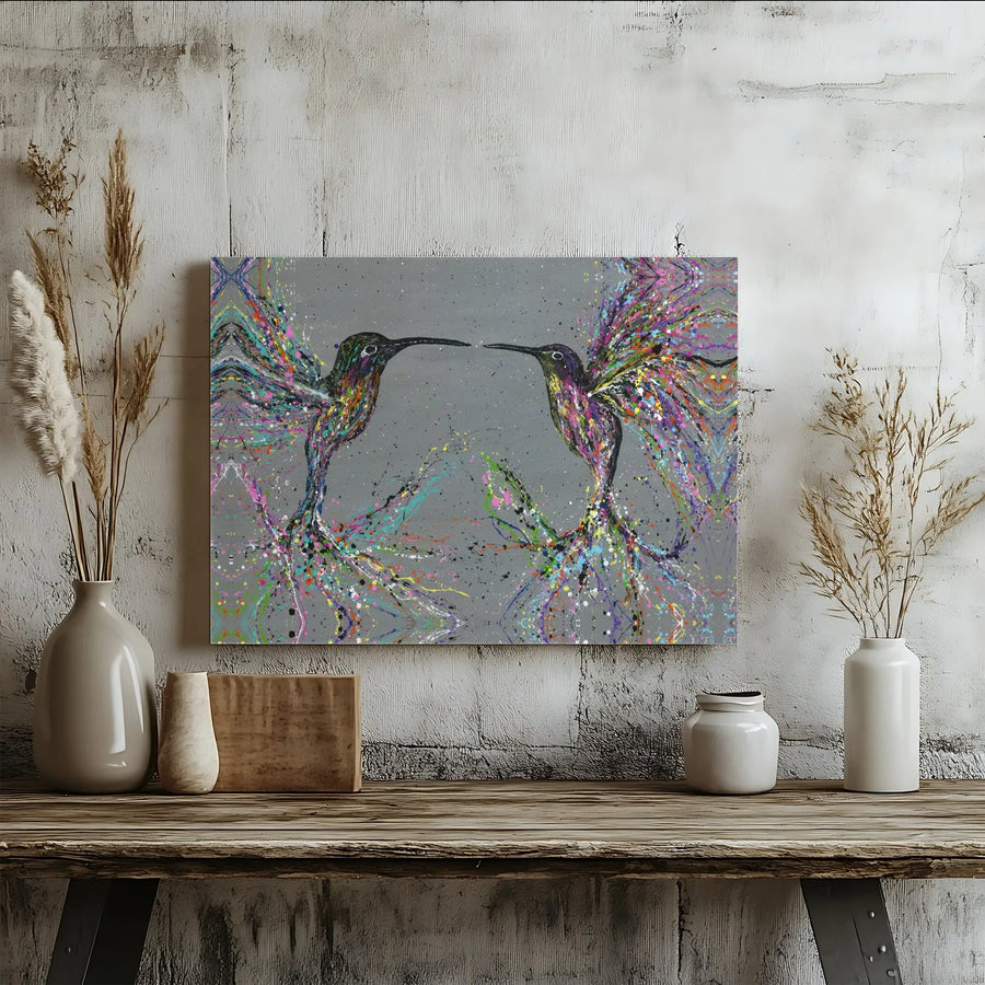Hummingbird Wall Art Canvas | Colorful Abstract Splatter Paint Design | Premium Gallery-Wrapped Print | Modern Home Decor Gift for Bird Lovers