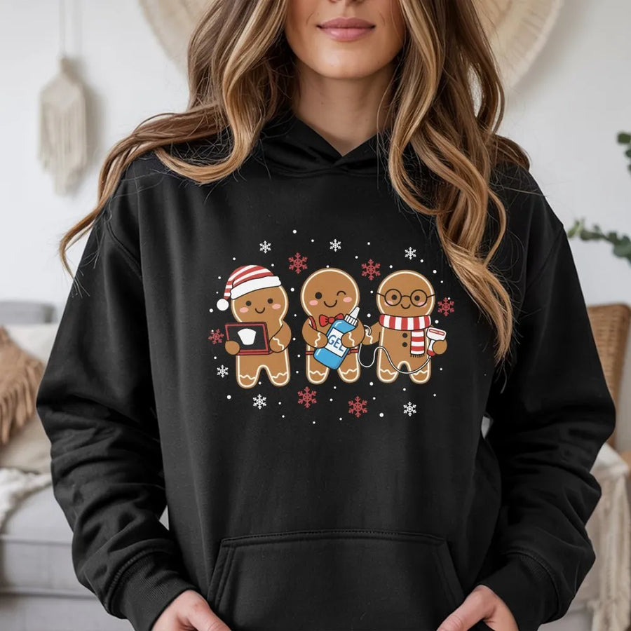 Ultrasound Tech Christmas Hoodie | Cute Gingerbread Sonography Design | Soft Cotton-Blend | Radiology Technologist Gift for Xmas