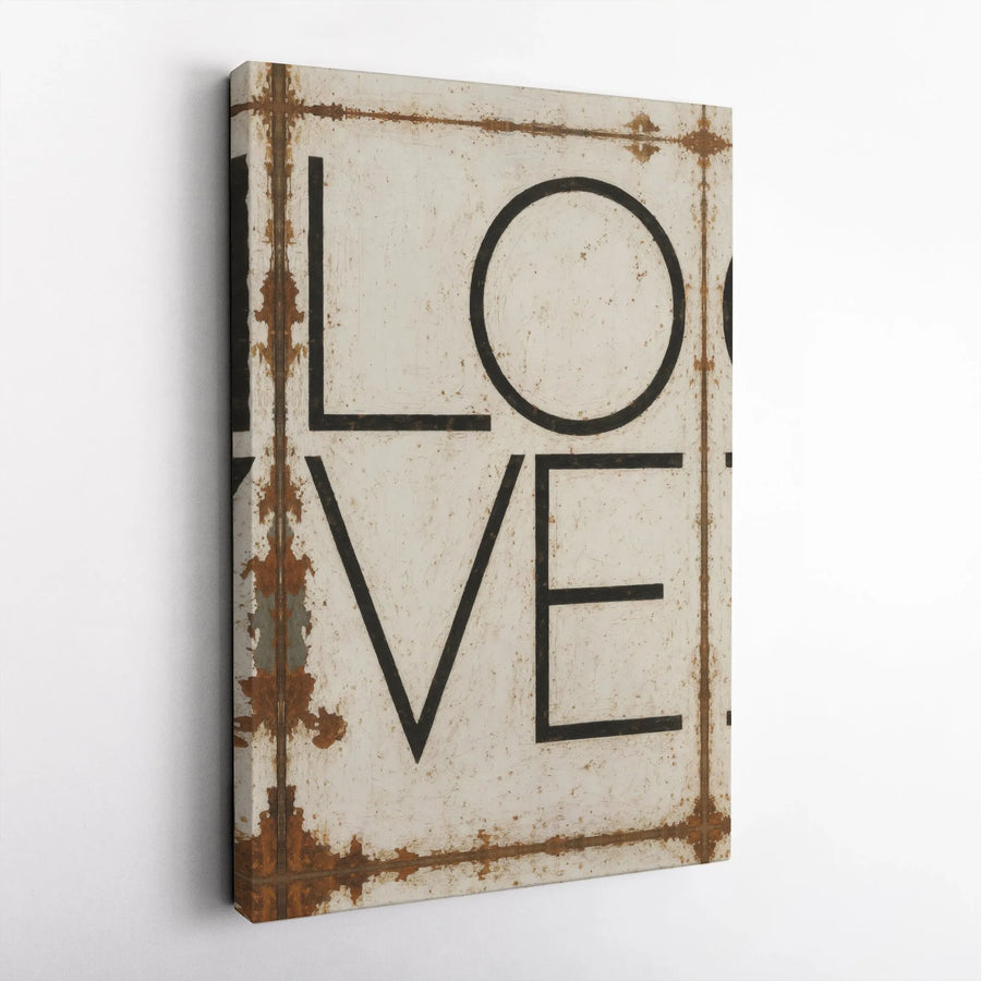 Love Canvas Wall Art | Rustic Industrial Distressed Typographic Decor | Premium Gallery Wrap Stretched Print | Romantic Modern Farmhouse Home Gift