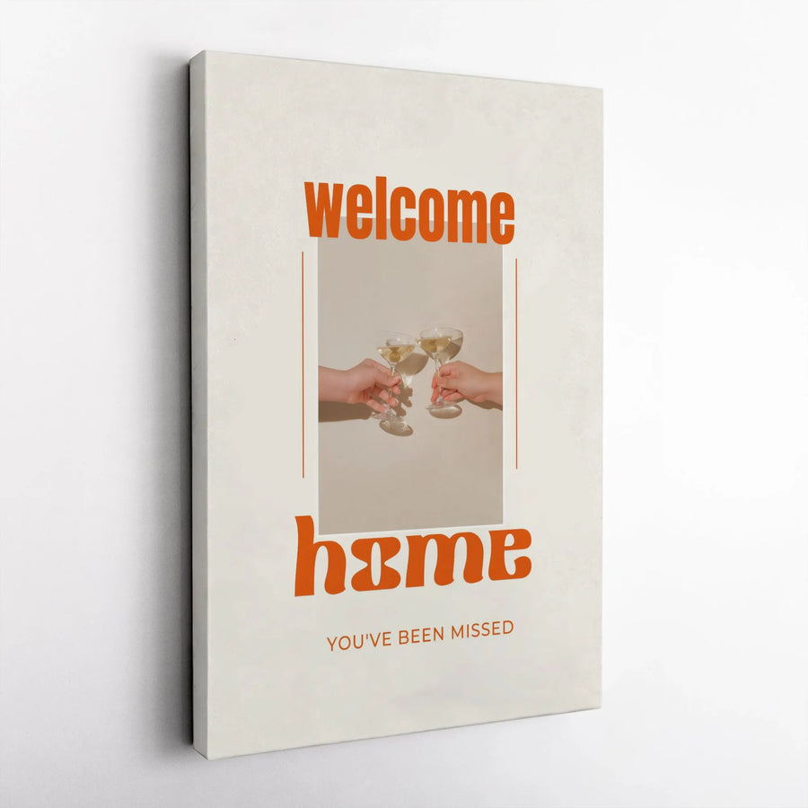Welcome Home Wall Art | Retro Typography Cocktail Toast Print | Gallery Wrapped Premium Canvas | Housewarming Gift For New Homeowners