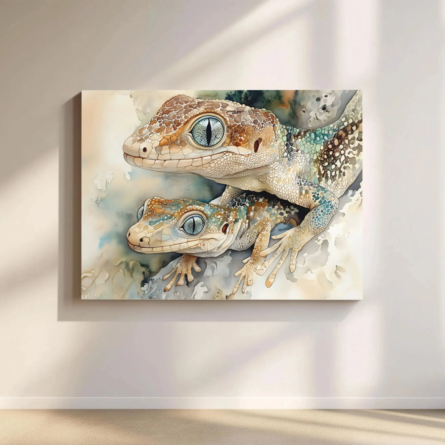 Watercolor Gecko Horizontal Canvas | Detailed Lizard Illustration & Reptile Wall Art | Premium Fade-Resistant Print | Gift for Nature & Herpetology Lovers