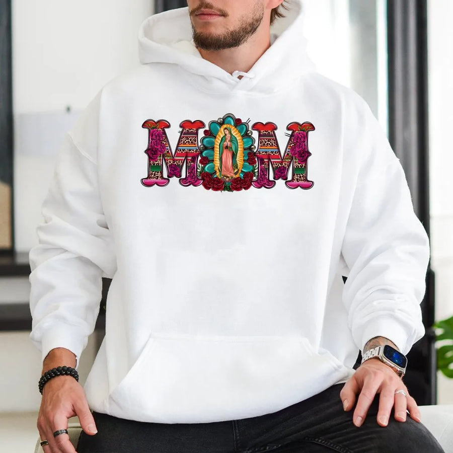 Virgen De Guadalupe Mom Hoodie | Mexican Heritage Floral Design | Premium Cotton Blend | Gift For Latina Mom And Mother's Day 2026