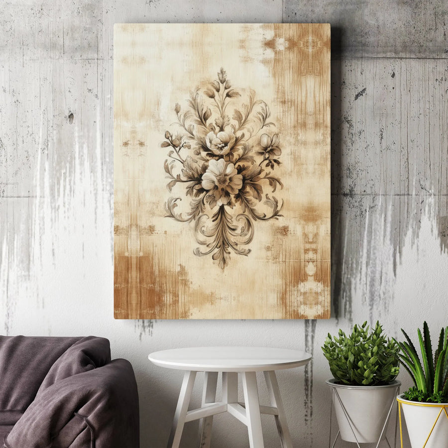 Vintage Floral Canvas Wall Art | Rustic Baroque Botanical Print | Premium Gallery Canvas | Elegant Living Room & Farmhouse Decor Gift