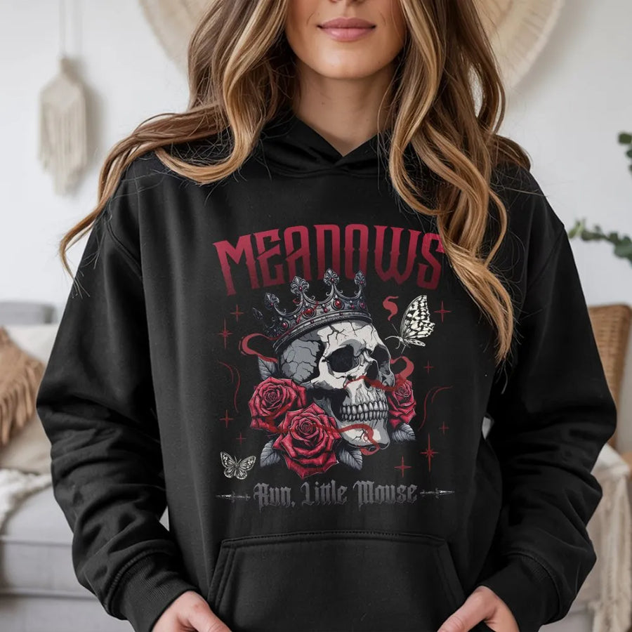 Gothic Skull Hoodie | Crowned Skeleton With Red Roses Design | Premium Cotton Blend | Dark Romance Gift For Smut Book Readers