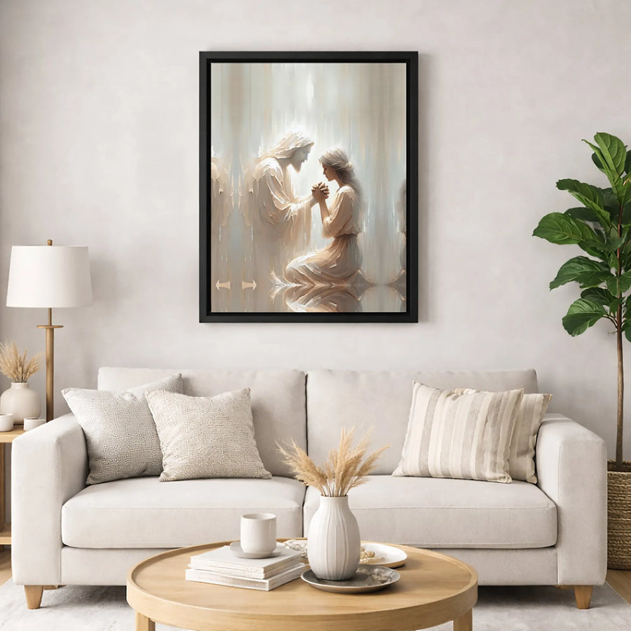 Jesus Holding Hands With A Praying Woman | Spiritual Christian Wall Art | Premium Gallery Canvas | Meaningful Faith Home Decor Gift