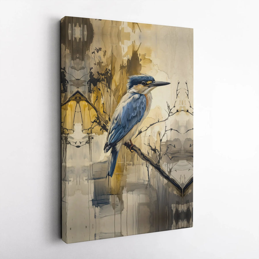 Kingfisher Bird Canvas Wall Art | Abstract Watercolor Painting | Premium Thick Gallery Wrap | Modern Nature Decor Gift for Bird Lovers