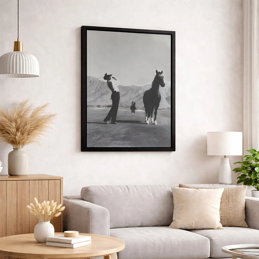 Cowboy Golfing Wall Art | Surreal Western Landscape Photography | 1.25-Inch Premium Gallery Canvas | Unique Gift for Golfer or Equestrian