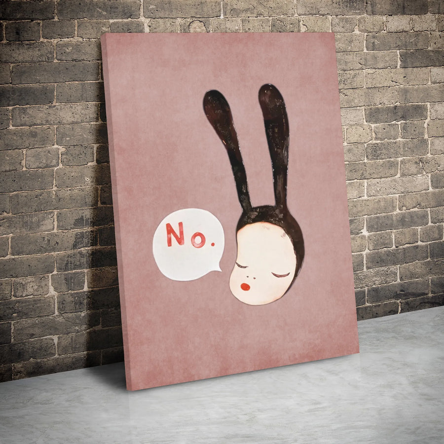No Bunny Ears Canvas Wall Art | Sassy Cartoon Girl Portrait | Premium Gallery Wrap Decor | Modern Bedroom Aesthetic Print