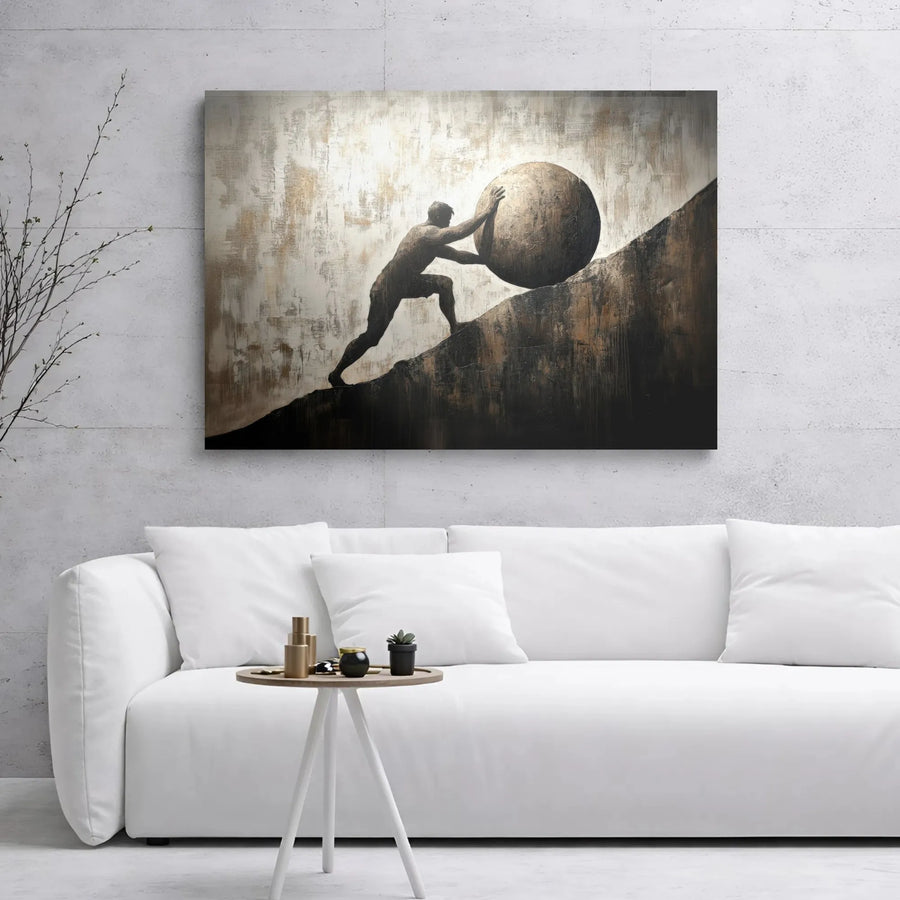 Sisyphus Canvas Wall Art | Abstract Greek Mythology Painting | 1.25 Inch Gallery Wrap | Motivational Office Decor for Stoics