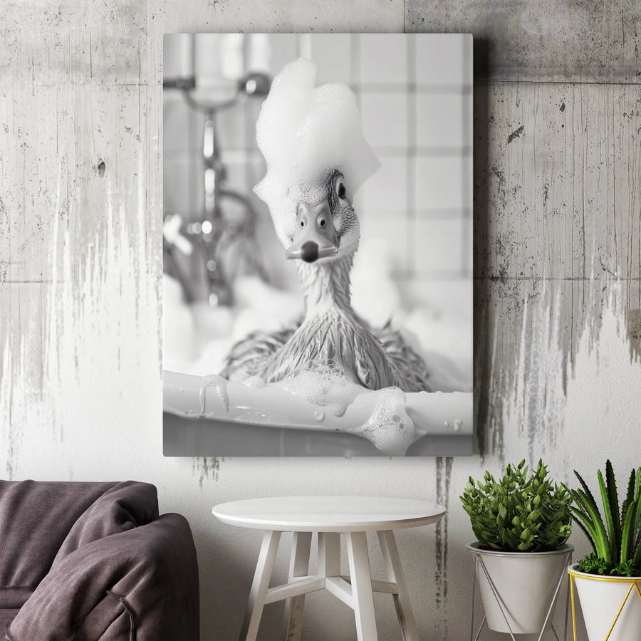 Funny Duck in Bathtub Canvas Art | Whimsical Bubble Bath Animal Wall Decor | Premium 1.25" Gallery Wrap | Bathroom Decor Gift for Duck Lovers