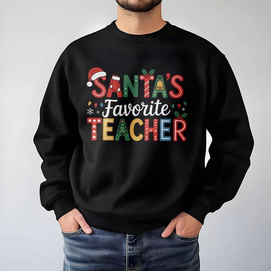Santa's Favorite Teacher Sweatshirt | Holiday Classroom Graphic | Premium Cotton Blend | Funny Christmas Gift for Teachers