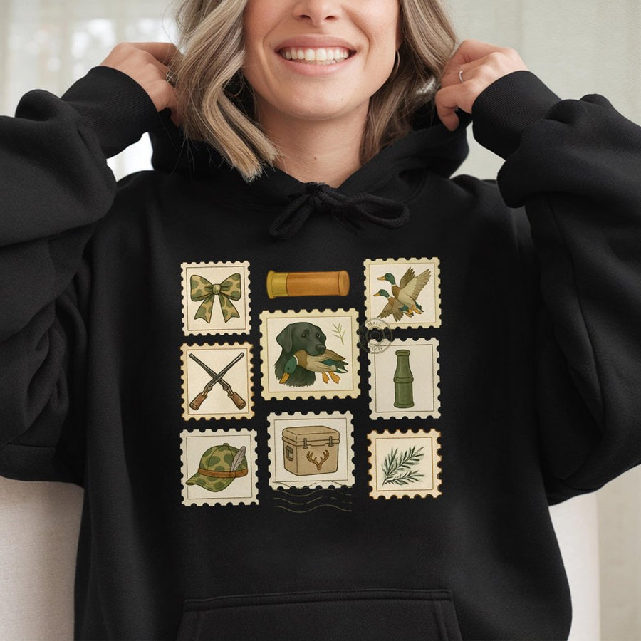 Duck Hunting Hoodie | Coquette Camo Bows Graphic Design | Premium Cotton Blend | Outdoor Lifestyle Gift for Her Women Hunters