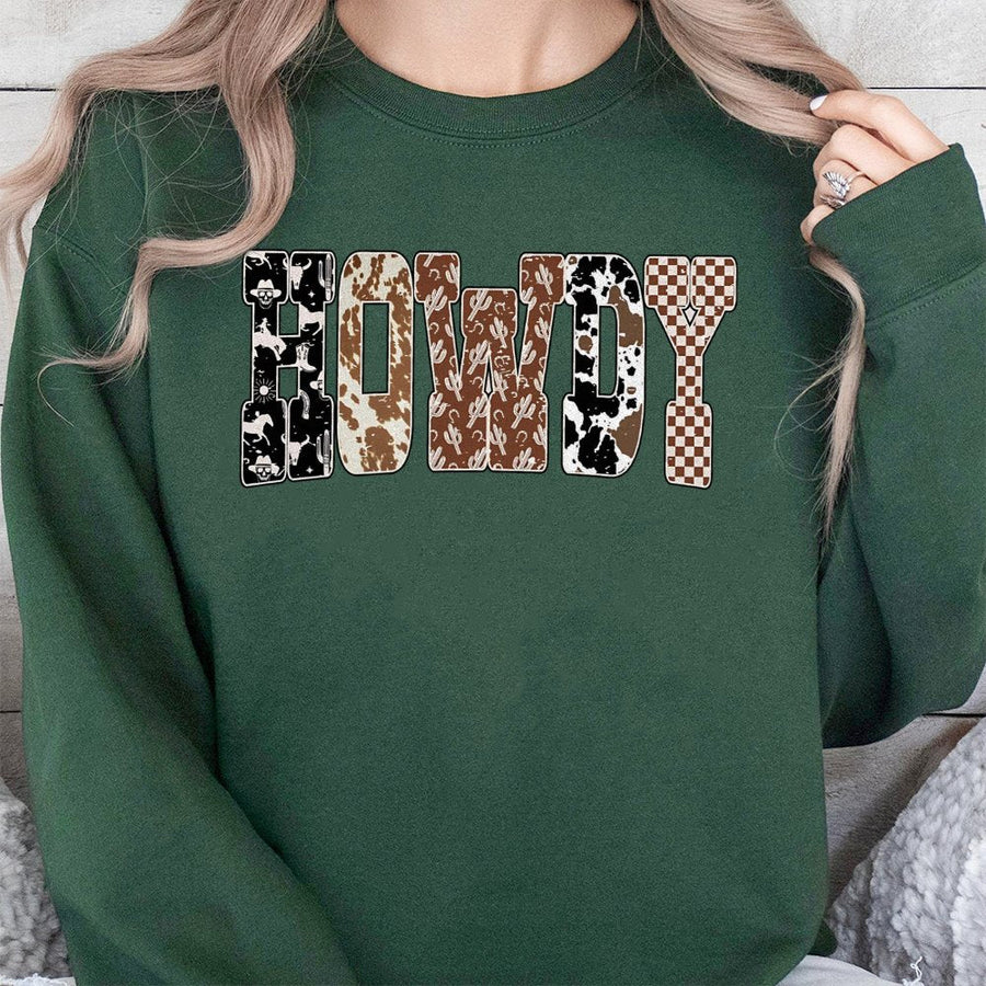 Howdy Western Sweatshirt | Retro Cowgirl Cowboy Graphic Design | Premium Cotton Blend | Trendy Fall Autumn Gift For Women And Men
