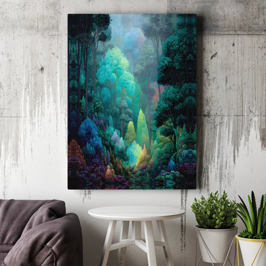 Enchanted Forest Wall Art | Vibrant Jewel-Toned Surreal Landscape | Premium 1.25" Gallery Canvas | Dreamy Home Decor Print