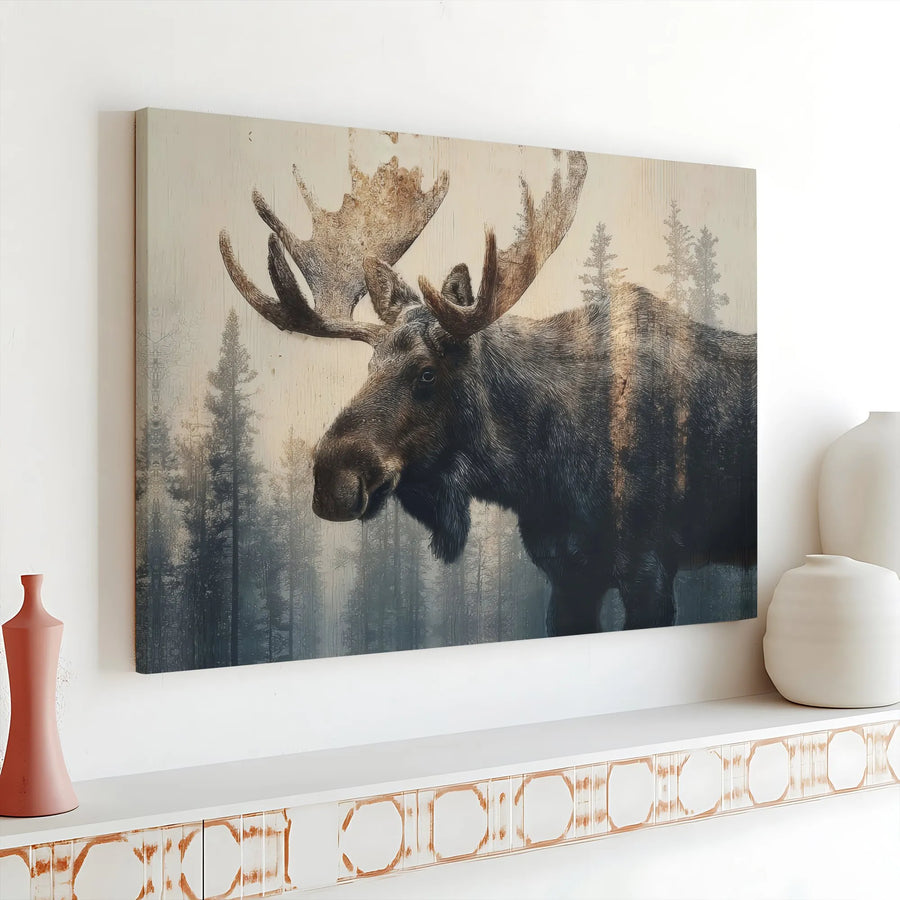 Rustic Moose Canvas Print | Pine Forest Wildlife Art | Premium Fade-Resistant Print | Cabin Decor Gift for Nature Lovers