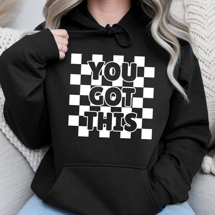 You Got This Hoodie | Retro Checkerboard Motivational Quote | Soft Cotton Blend | Gift for Teacher or Student Testing Day Apparel