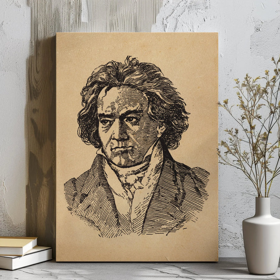 Beethoven Portrait Canvas Print | Vintage Engraving Style Art | 1.25 Inch Gallery Wrap | Classical Music Lover Gift Home Decor