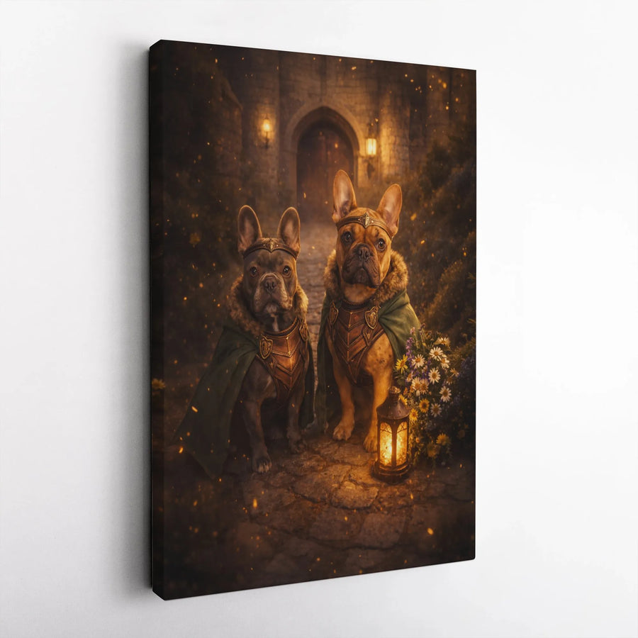 French Bulldog Canvas Art | Medieval Warrior Frenchie Portrait | Premium Gallery Wrap | Unique Fantasy Dog Lover Gift