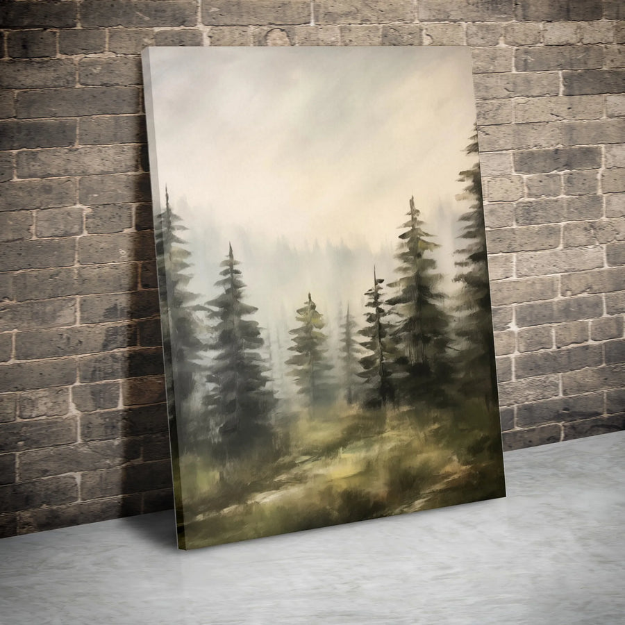 Misty Pine Forest Canvas Wall Art | Foggy Woodland Landscape Print | Gallery Wrapped 1.25" Profile | Serene Nature Decor for Living Room