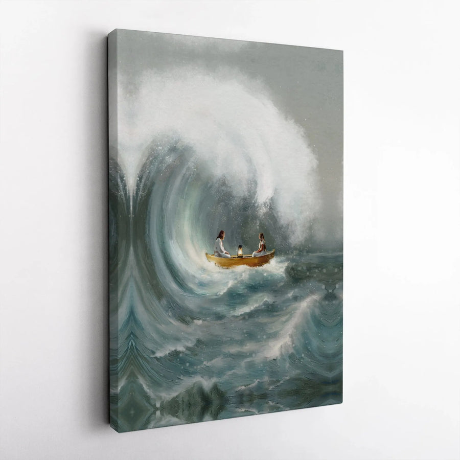 Jesus Calming The Storm Canvas Wall Art | Serene Faith Ocean Print | Premium 1.25" Gallery Wrap | Christian Home Decor Gift