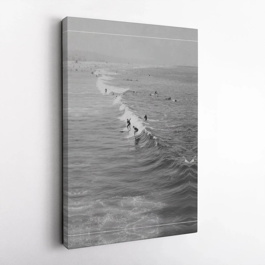 Surfing Ocean Waves Canvas Wall Art | Black and White Beach Photography | Premium 1.25-inch Gallery Wrap | Coastal Decor Gift for Surfers