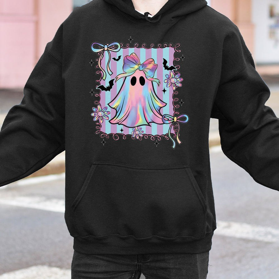 Cute Ghost Hoodie | Coquette Bow Halloween Aesthetic | Premium Cotton Blend | Girly Spooky Season Gift For Her