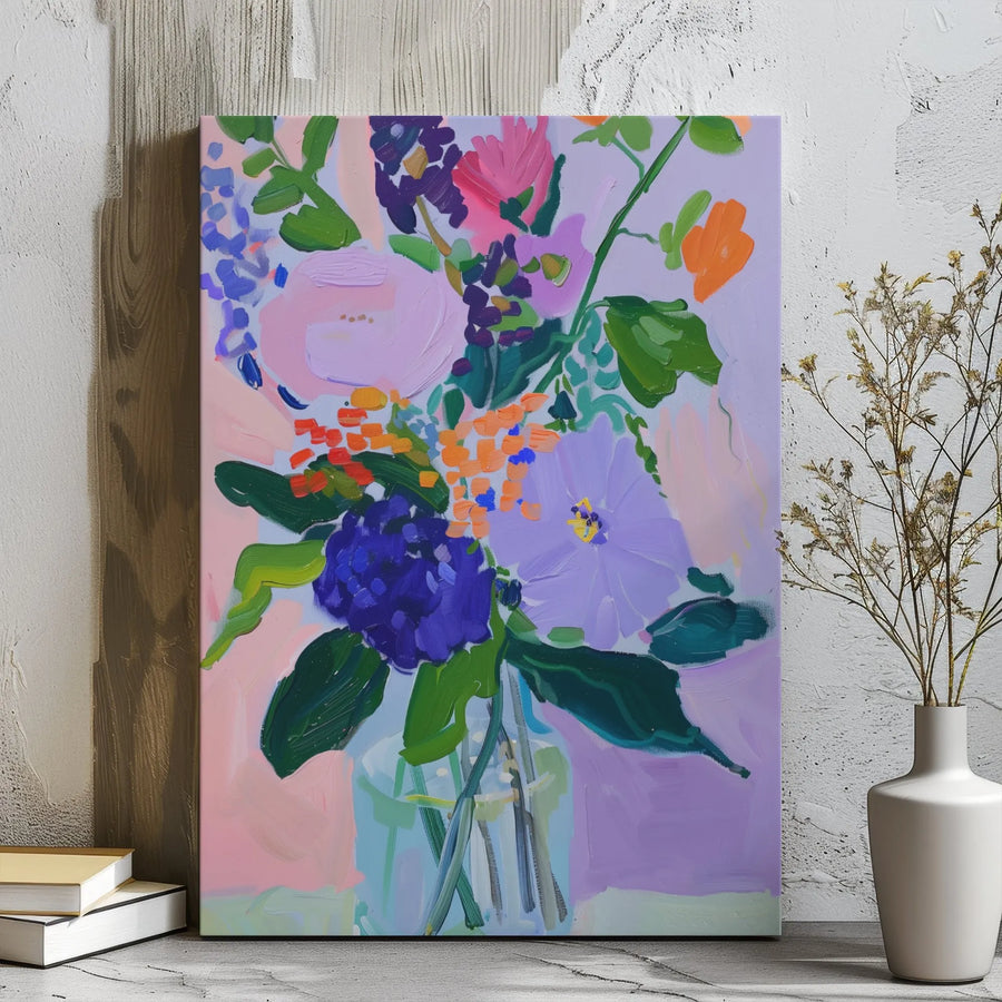 Abstract Floral Canvas Wall Art | Colorful Bouquet Oil Painting Style | Premium Gallery Wrap Print | Modern Home & Office Decor Gift
