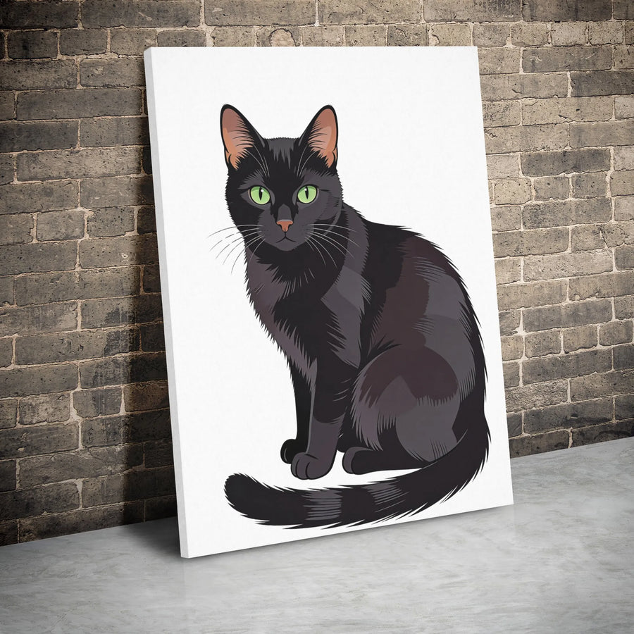 Black Cat Canvas Wall Art | Minimalist Sitting Kitten Illustration | Gallery Wrapped Premium Decor | Gift for Cat Lovers and Pet Owners