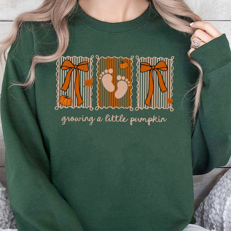 Growing A Little Pumpkin Sweatshirt | Fall Pregnancy Announcement Reveal | Soft Cotton Blend Crewneck | Gift for Expecting Mom