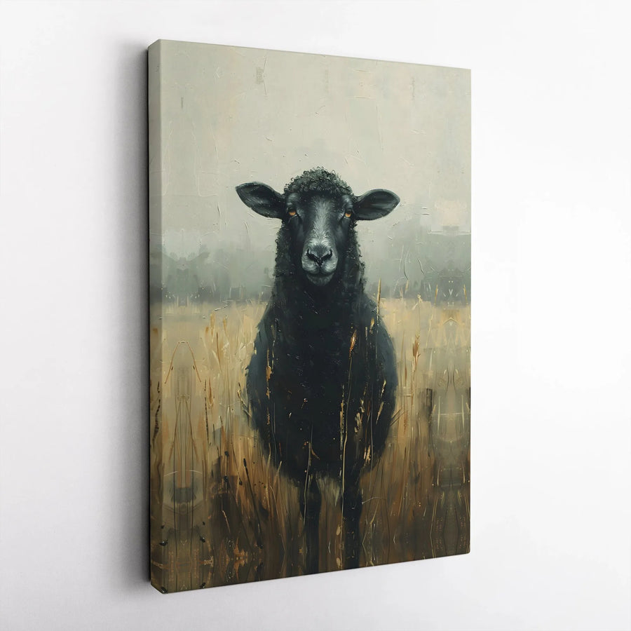 Black Sheep Canvas Wall Art | Textured Farm Animal Painting | Premium Gallery Wrapped Print | Rustic Farmhouse Home Decor Gift
