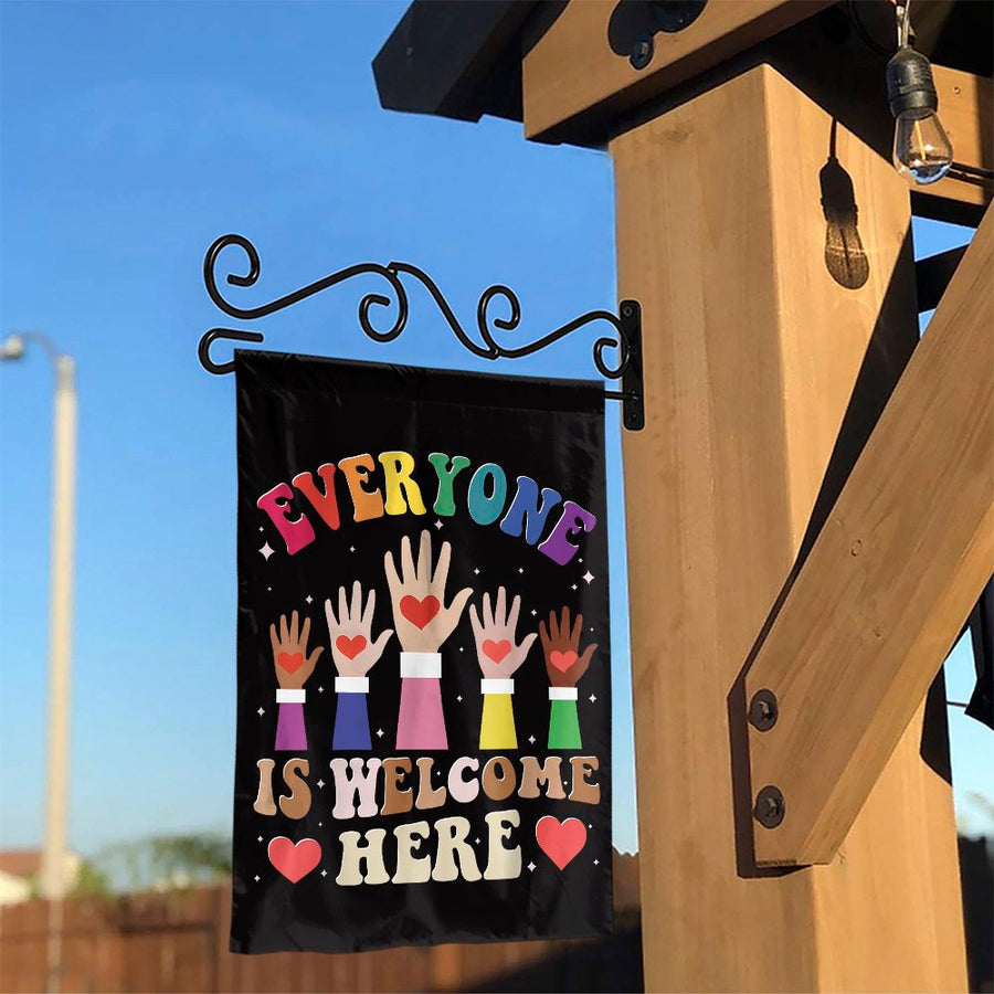 Everyone Is Welcome Here Garden Flag | Colorful Diversity Inclusion Yard Decor | Premium Weather-Resistant Polyester | Outdoor Welcome Sign Gift