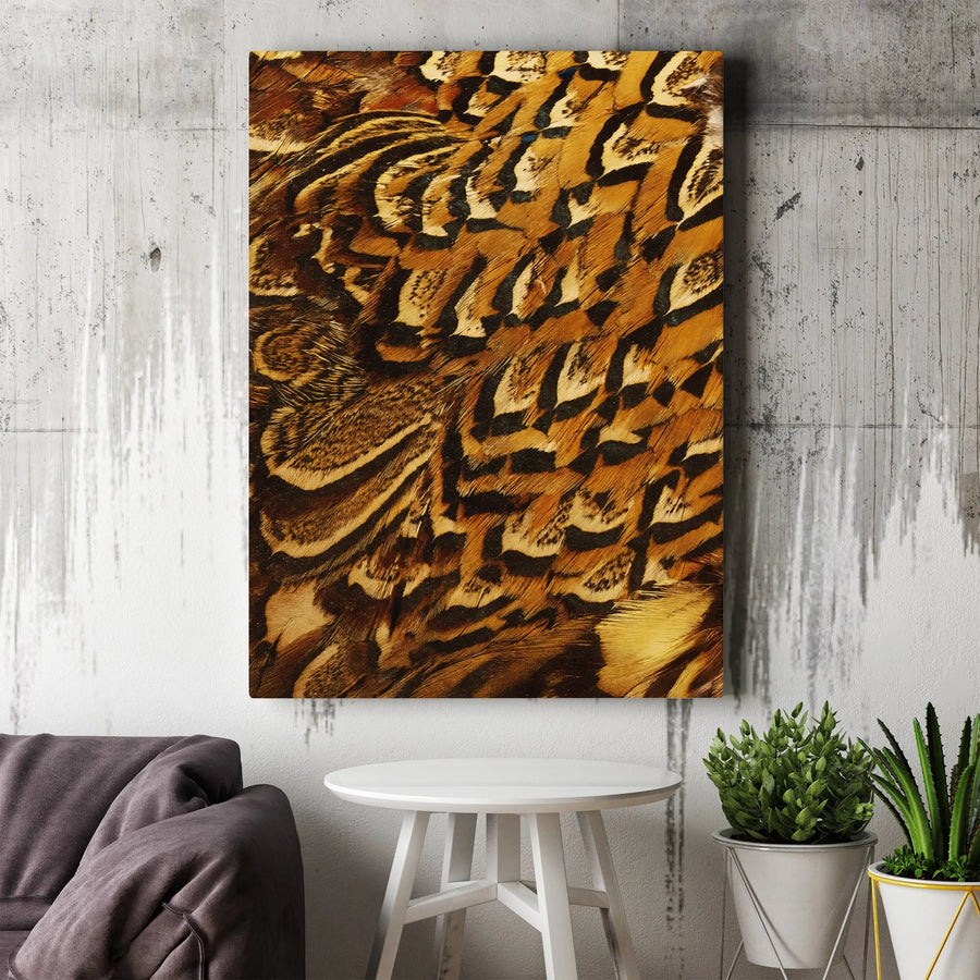 Pheasant Feather Pattern Canvas Wall Art | Rustic Wildlife Texture Print | Gallery Quality 1.25 Inch Wrap | Nature Inspired Home Decor Gift