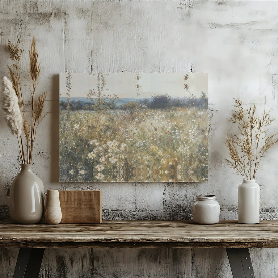 Wildflower Meadow Landscape Canvas | Impressionist Floral Field Wall Art | 1.25-Inch Gallery Wrap | Farmhouse Home Decor & Living Room Gift