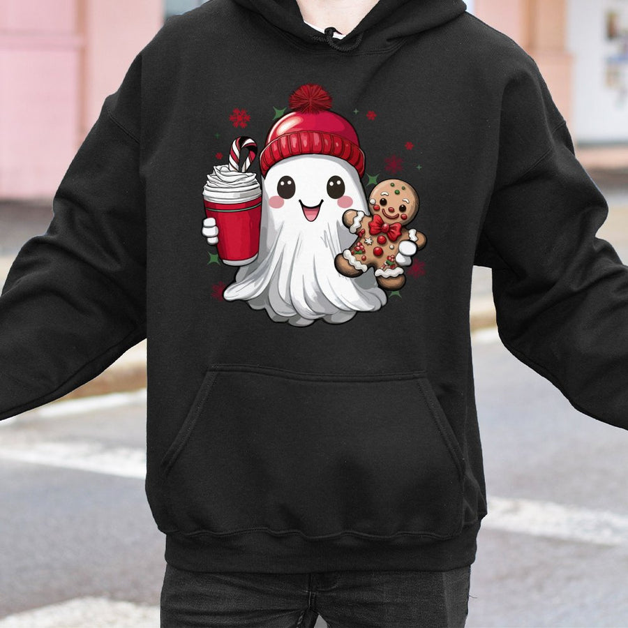 Christmas Ghost Hoodie | Gingerbread Man Cute Winter Graphic | Premium Cotton-Blend | Unisex Holiday Gift for Women and Men
