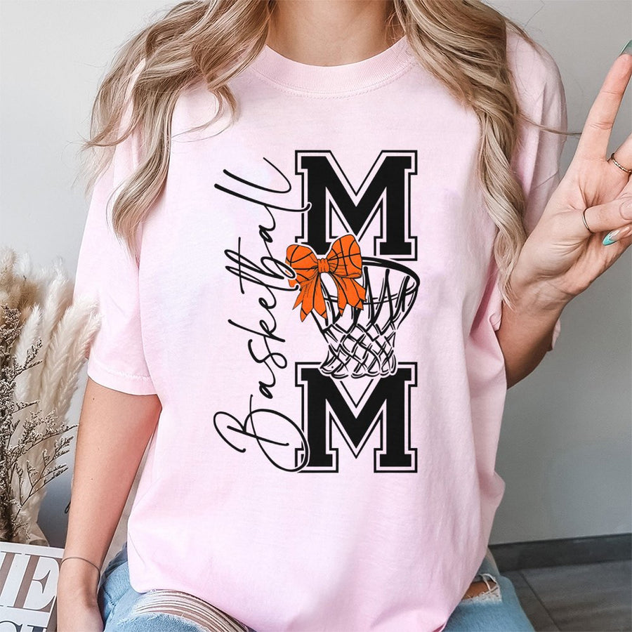 Basketball Mom T-Shirt | Coquette Bow Graphic Design | 100% Soft Cotton Tee | Game Day Gift for Basketball Mama
