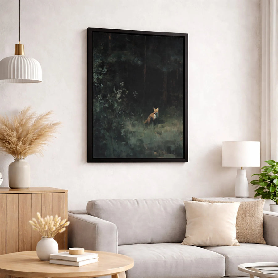 Fox Wall Art Canvas | Moody Forest Oil Painting Print | Premium Gallery Wrapped Decor | Wildlife Nature Lover Gift
