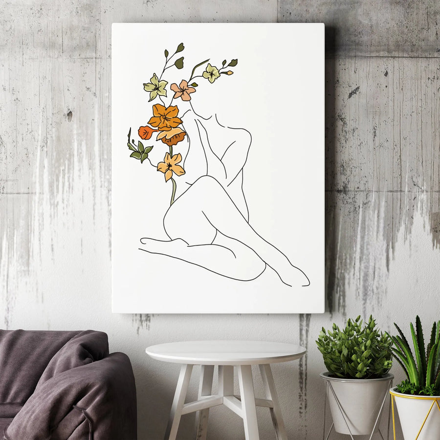 Minimalist Woman Line Art Vertical Canvas | Abstract Botanical Figure | Premium Thick Gallery Wrap | Modern Home Decor Gift for Her
