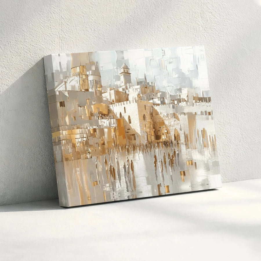 Western Wall Canvas Print | Abstract Jerusalem Gold & White Wall Art | Premium Gallery Wrapped 1.25" Profile | Religious Home Decor Gift