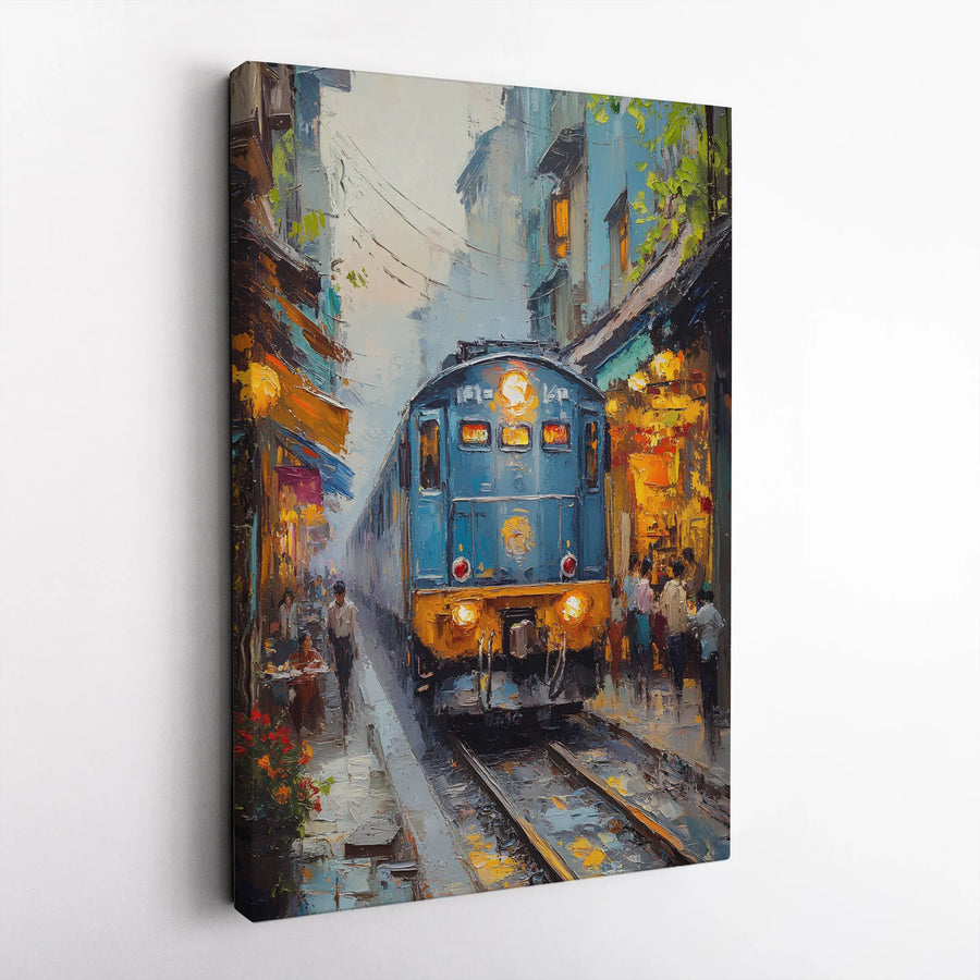 Train Street Canvas Wall Art | Impressionist Urban Alleyway Print | Gallery Wrap Premium Decor | Gift for Train Enthusiasts and Travelers