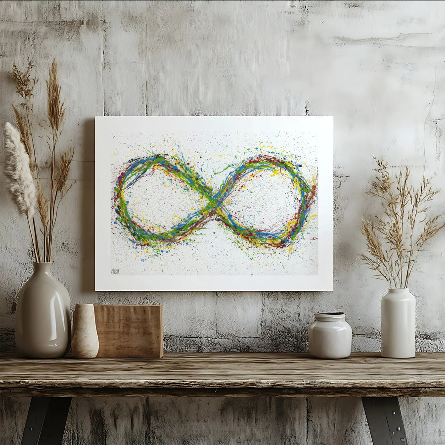 Infinity Symbol Canvas Wall Art | Colorful Paint Splatter Abstract Decor | Premium Gallery Wrap 1.25" Frame | Modern Home Office Gift for Him or Her