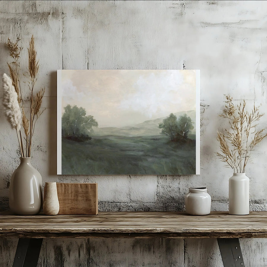 Vintage Landscape Canvas Wall Art | Moody Countryside Scene | Premium Gallery Wrapped Canvas | Modern Farmhouse Decor Gift