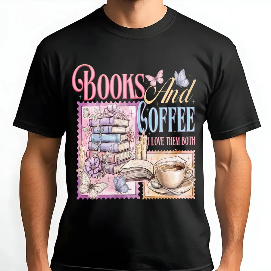 Books and Coffee T-Shirt | Cozy Reader Bookish Aesthetic Graphic | Soft Unisex Crewneck | Gift for Book Lover and Librarian