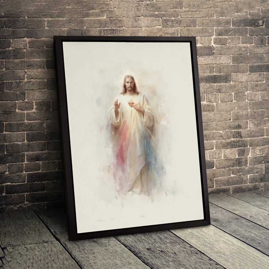Divine Mercy Jesus Canvas Wall Art | Watercolor Portrait Print | 1.25 Inch Gallery Wrap | Religious Christian Home Decor Gift