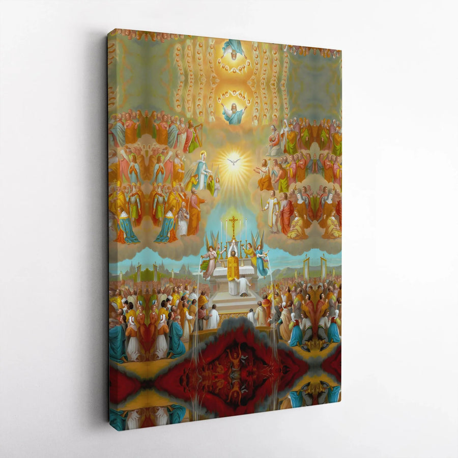 Communion of Saints Wall Art | Heavenly Mass Religious Canvas | Gallery-Wrapped Premium Decor | Catholic Gift for Home or Church