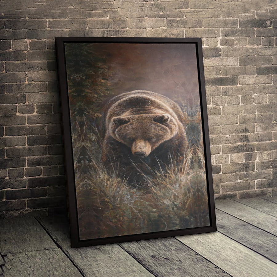 Grizzly Bear Wall Art Canvas | Realistic Forest Wildlife Portrait | Premium 1.25-Inch Gallery Wrap | Rustic Nature Home Decor Gift