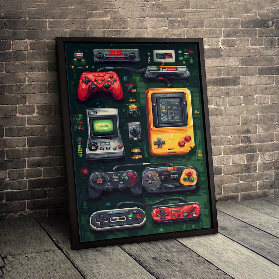 Retro Gaming Console Wall Art | Nostalgic 8-Bit Pixel Controller Canvas | Premium Fade-Resistant Print | Gamer Room & Office Decor Gift