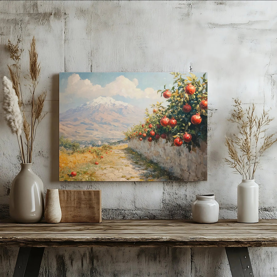 Mount Ararat Landscape Canvas | Pomegranate Tree Art Print | Premium 1.25-Inch Gallery Wrap | Armenia Heritage Wall Decor Gift