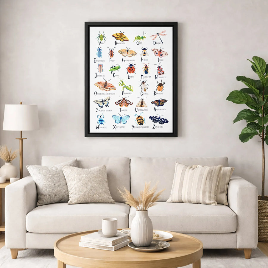 Insect Alphabet Wall Art | Educational Bug ABC Canvas Print | Premium Gallery Wrap Decor | Nursery & Classroom Learning Gift