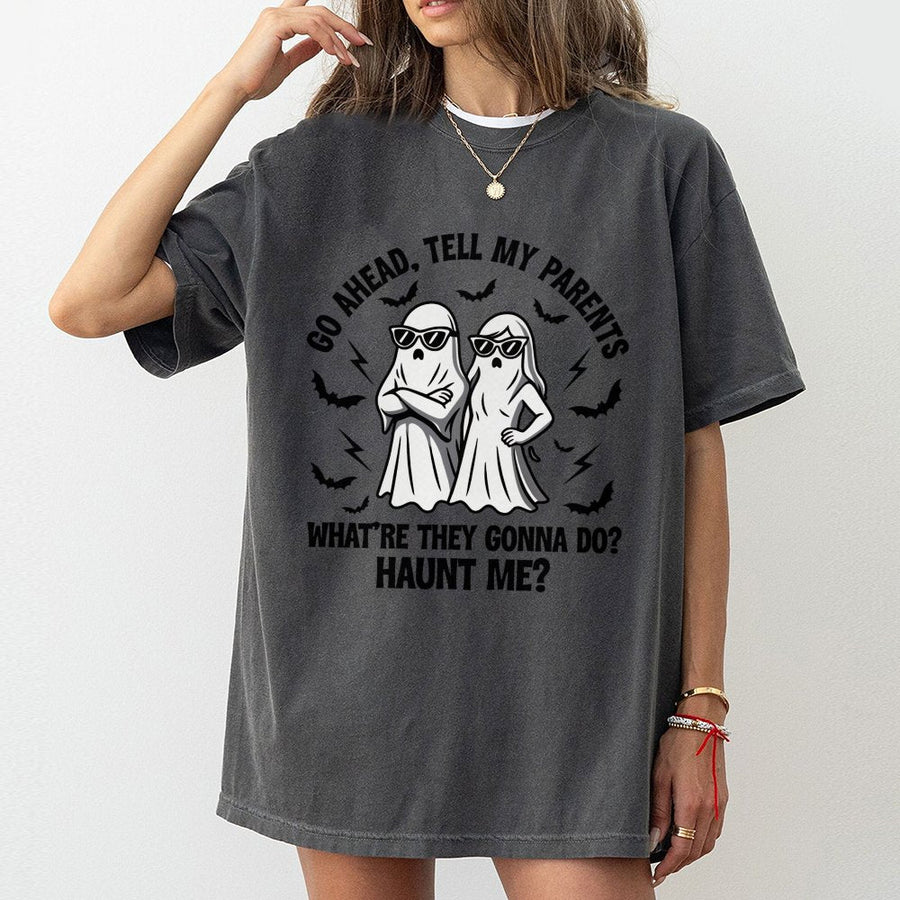 Funny Ghost T-Shirt | What Are They Gonna Do Haunt Me Design | Premium Cotton Graphic Tee | Sarcastic Dark Humor Gift for Adults