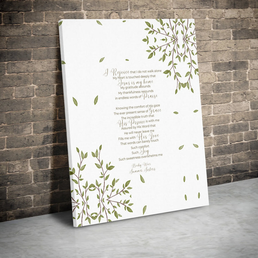 Christian Poem Wall Art | I Rejoice Jesus Is My Home Botanical Print | Premium Gallery-Wrapped Canvas | Religious Faith Home Decor Gift